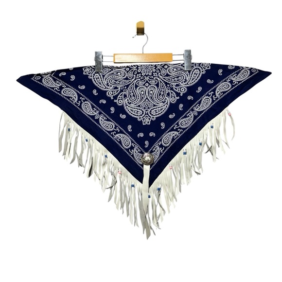 BEADED LEATHER FRINGE BANDANA SCARF | WESTERN RODEO | FESTIVAL - Picture 3 of 7